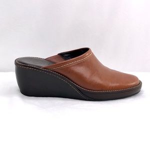 Cole Haan brown mule slide leather-wrapped wedge